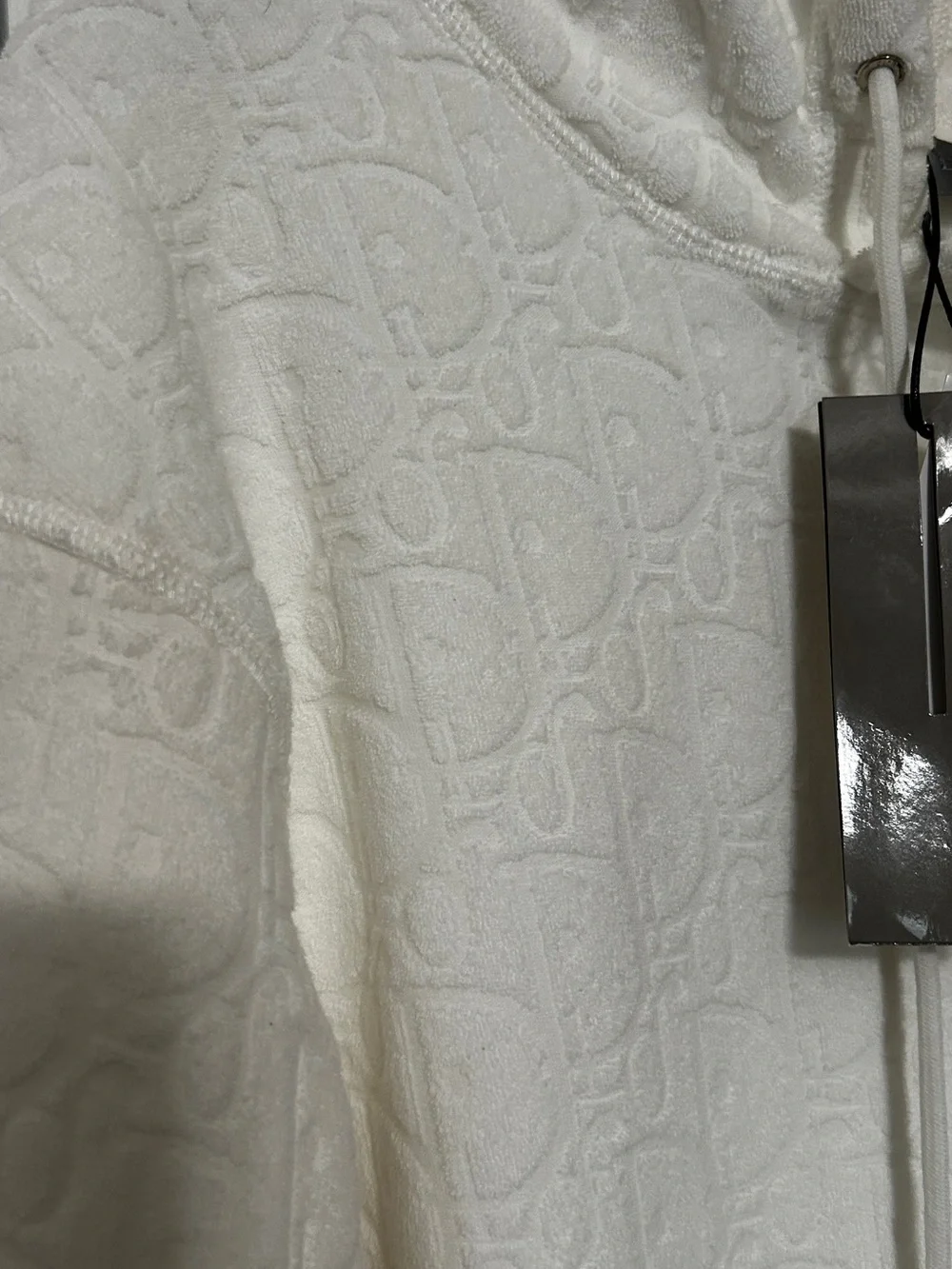 Men's Cream Quilted Logo-Embossed Crewneck Hoodie